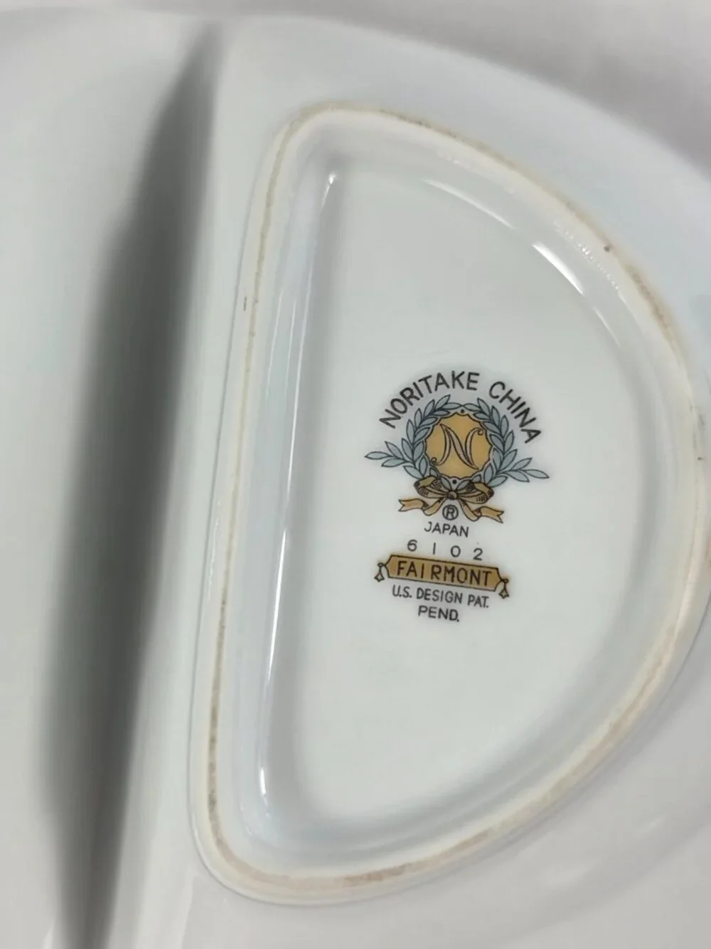 Noritake Fairmont Oval Divided Serving Bowl White with Pink Roses & Green Dots